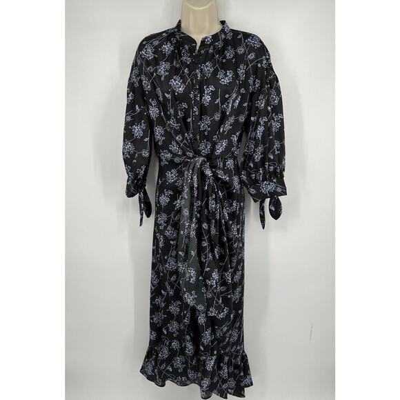cinq a sept Dresses & Skirts - Cinq a Sept Halette Wrap Midi Dress Black Blue Floral Print Size 8